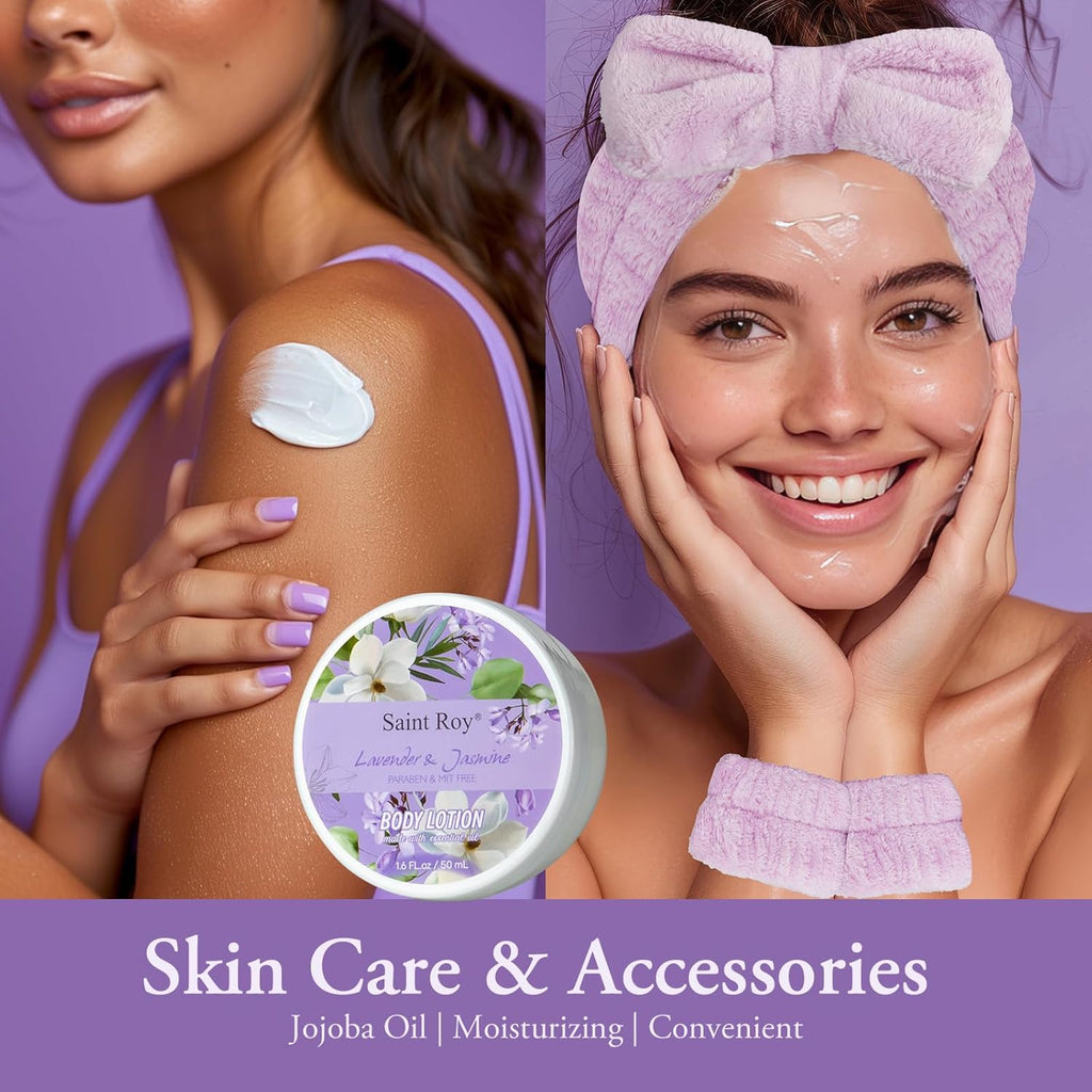 Home Spa Gift Basket for Women, Lavender Jasmine Bath & Body Care Kit | Bath and Body Gift Baskets, Self Care Birthday Gift for Women, Spa Gifts for Birthday, Christmas