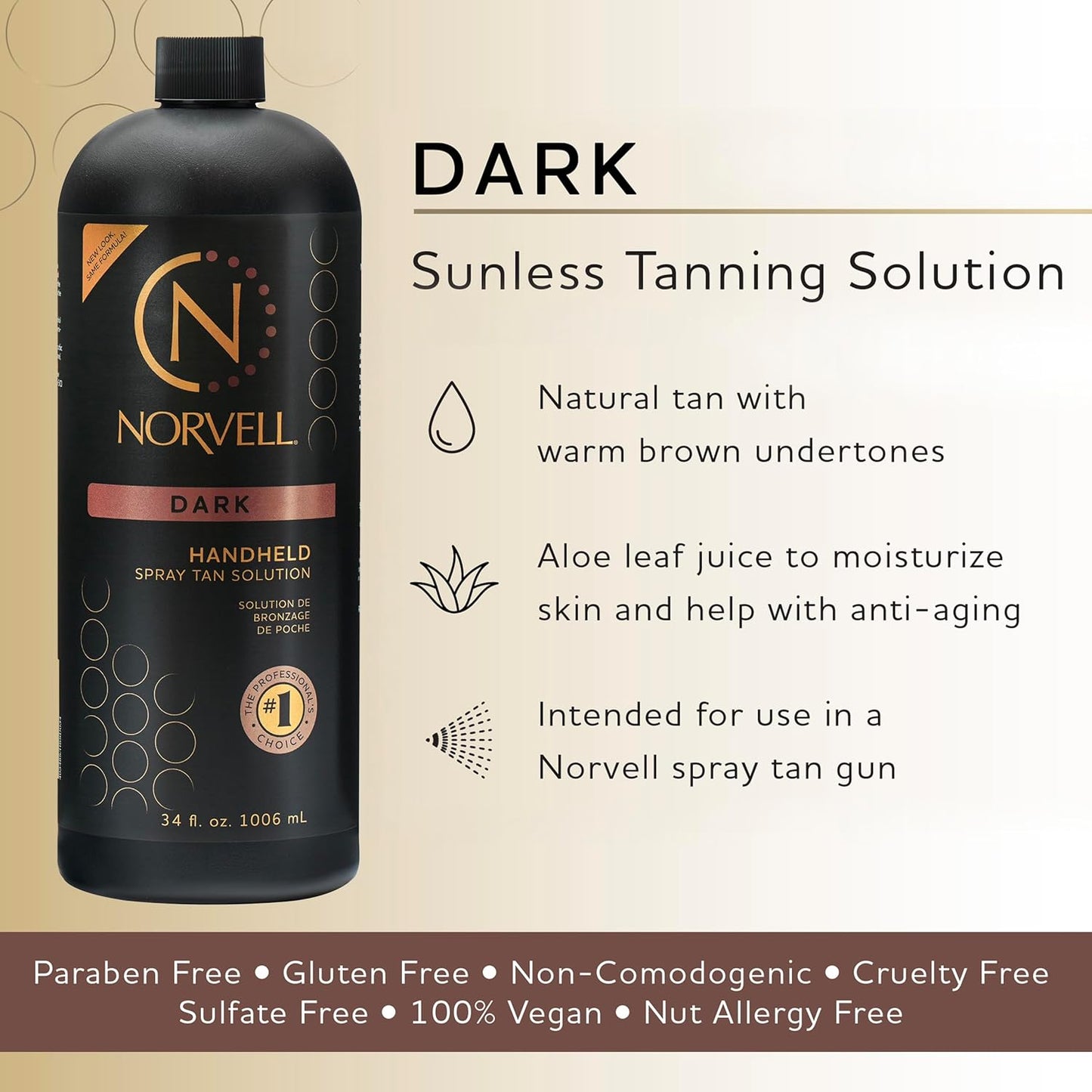 Premium Spray Tan Solution Dark 34 Fl Oz | Professional Sunless Tanning Formula for Deep Natural Bronze, Streak-Free, Fast-Drying, Long-Lasting Sunless Color