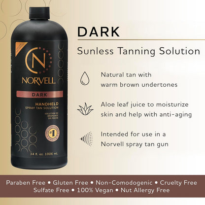 Premium Spray Tan Solution Dark 34 Fl Oz | Professional Sunless Tanning Formula for Deep Natural Bronze, Streak-Free, Fast-Drying, Long-Lasting Sunless Color