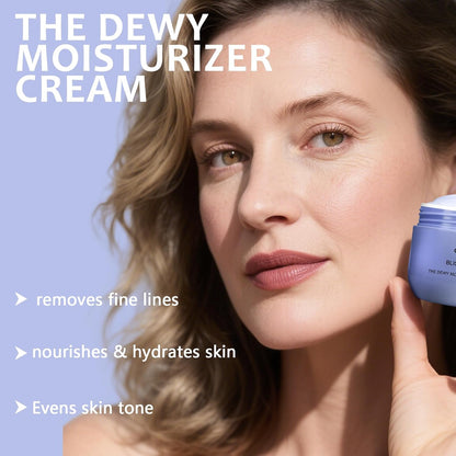 Dewy Skin Cream - Deep Hydrating Face Moisturizer with Hyaluronic Acid - Lightweight Glowing Facial Cream for Dry & Sensitive Skin - Perfect Makeup Primer for Glass Skin Finish - 1.7 Oz