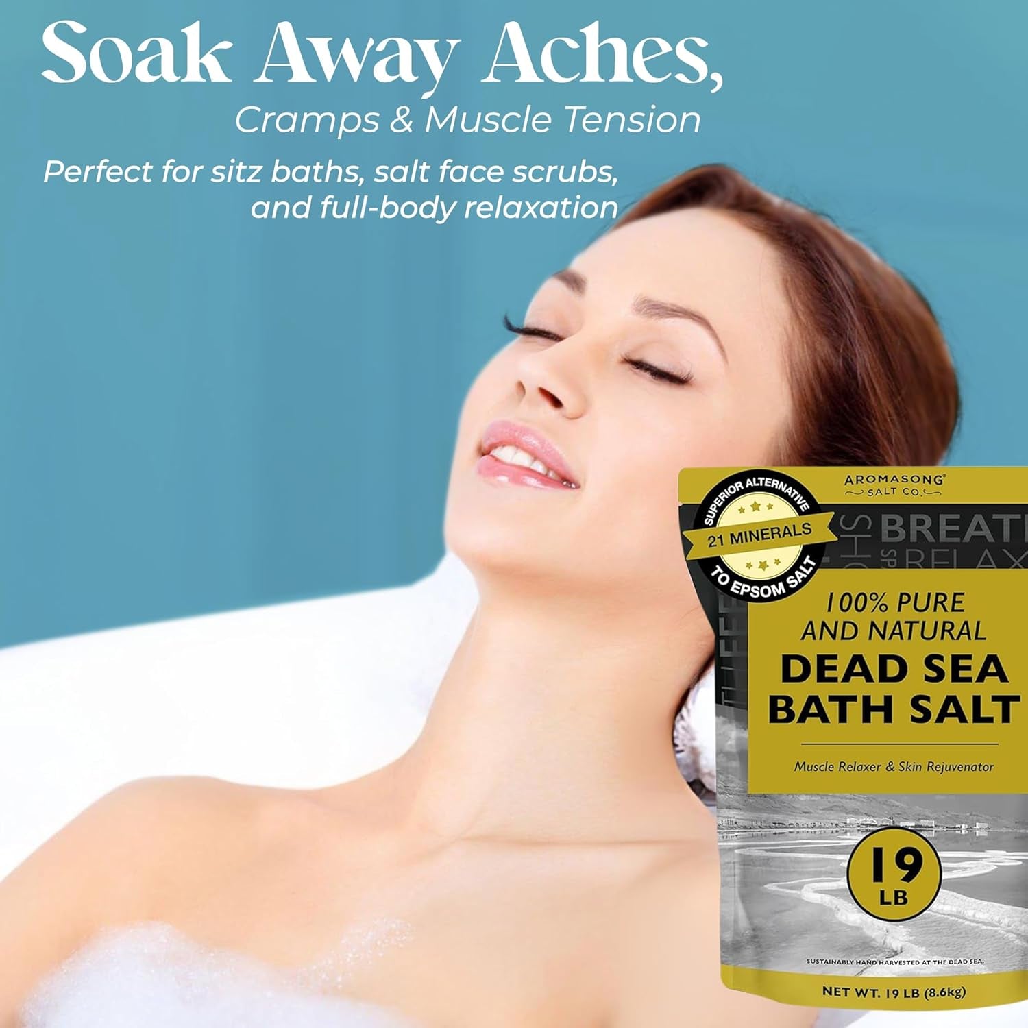 Dead Sea Salt - Spa Bath Salt - 19 Lbs Fine Grain Bulk - 100% Pure - Better Absorbing than Epsom Salt - Soak for Women & Men for Skin Issues and to Relax Tired Muscles - Resealable Pack.