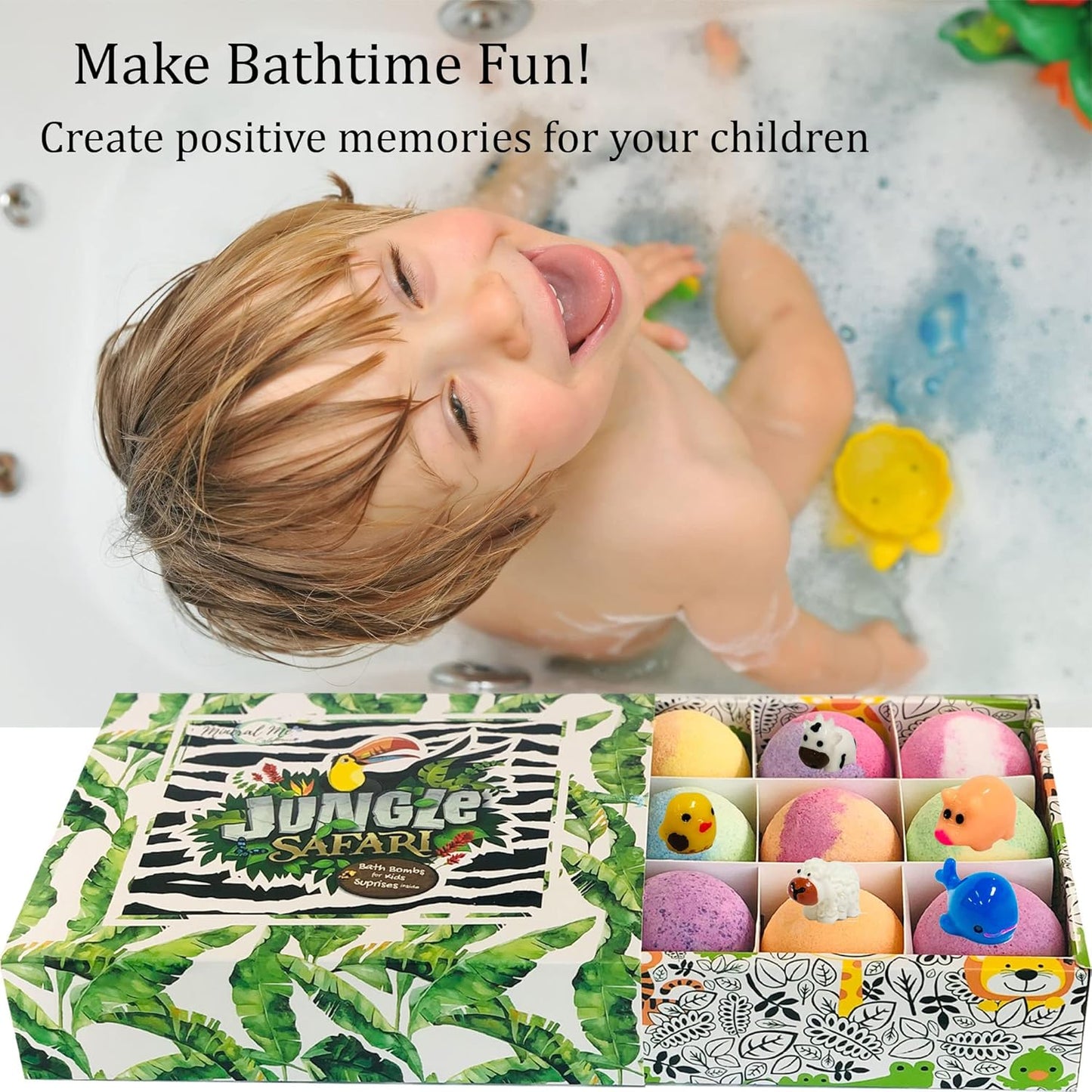 Bath Bombs for Kids with Surprise Inside, 12 Bubble Bath Fizzies with Toys | Bath Fizzies with Jungle Animal Toys, Moisturizing, Gentle & Kids Safe, Rainbow Spa Bath Fizz, Birthday Gifts for Boys Girls
