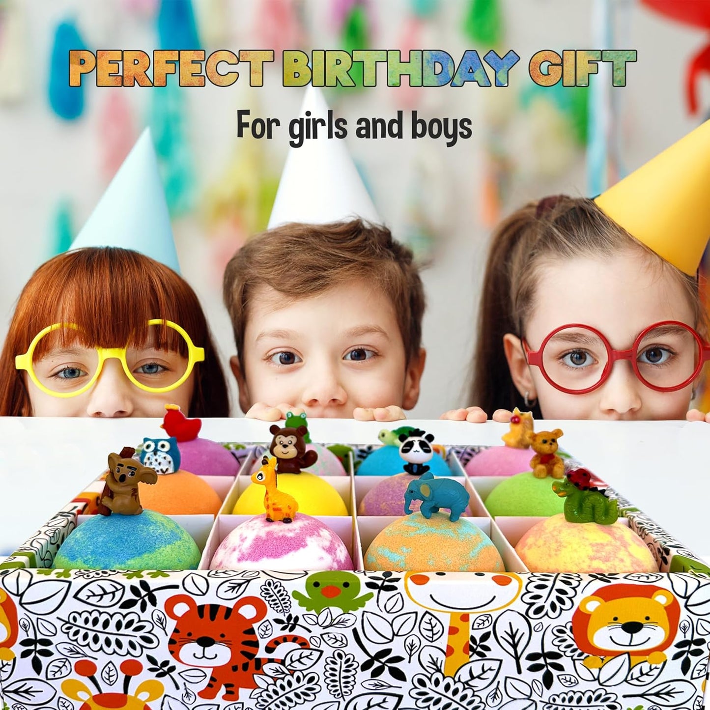 Bath Bombs for Kids with Surprise Inside, 12 Bubble Bath Fizzies with Toys | Bath Fizzies with Jungle Animal Toys, Moisturizing, Gentle & Kids Safe, Rainbow Spa Bath Fizz, Birthday Gifts for Boys Girls
