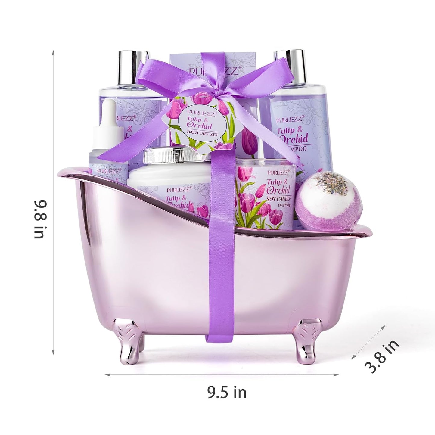 Tulip Orchid Spa Gifts Bath Kit, 8Pcs Moisturizing Bath Gift Set for Women | Bath Sets Gift Baskets for Women Gift, Bath and Body Set for Her, Self-Care Kit, Spa Gifts for Women, Birthday, Mother'S Day