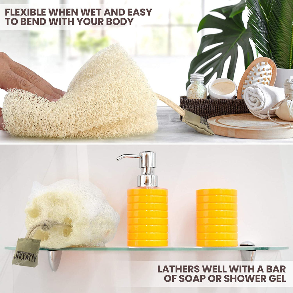 Natural Loofah Body Scrubber, Egyptian Loofah Sponge, 3 Count | Natural Egyptian Loofah Sponge, round Shape Shower Sponge for Face & Body, Men & Women, Gentle Exfoliation, Large Size