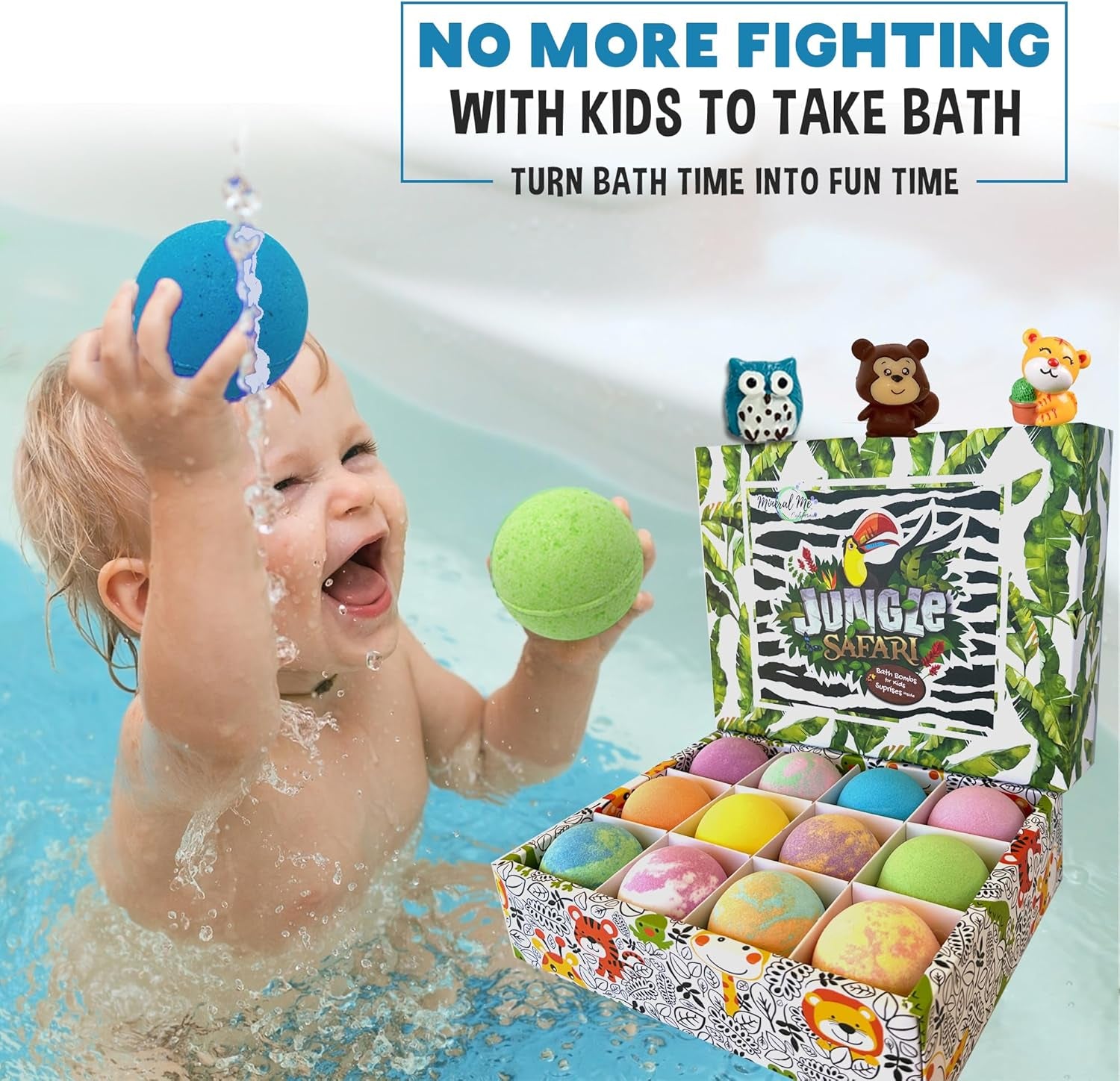 Bath Bombs for Kids with Surprise Inside, 12 Bubble Bath Fizzies with Toys | Bath Fizzies with Jungle Animal Toys, Moisturizing, Gentle & Kids Safe, Rainbow Spa Bath Fizz, Birthday Gifts for Boys Girls