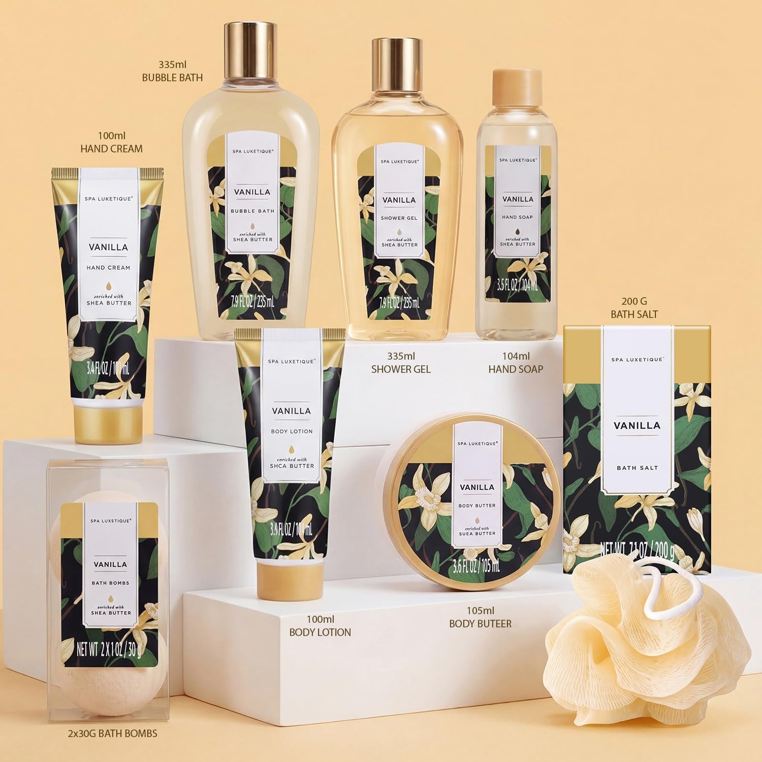 Vanilla 10Pc Gifts for Women Spa Gift Basket | Gift Sets for Women, Bath Sets, Spa Gift Basket for Women, Gifts for Her, Self Care Gift, Bridal Shower Gifts, Tote Bag