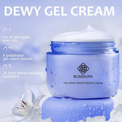 Dewy Skin Cream - Deep Hydrating Face Moisturizer with Hyaluronic Acid - Lightweight Glowing Facial Cream for Dry & Sensitive Skin - Perfect Makeup Primer for Glass Skin Finish - 1.7 Oz