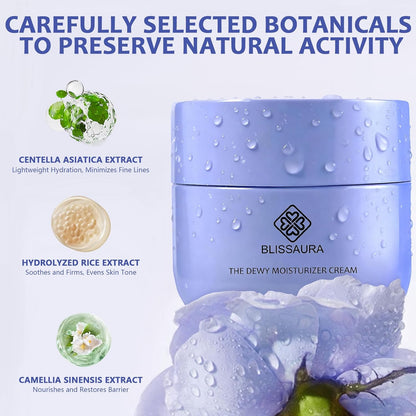 Dewy Skin Cream - Deep Hydrating Face Moisturizer with Hyaluronic Acid - Lightweight Glowing Facial Cream for Dry & Sensitive Skin - Perfect Makeup Primer for Glass Skin Finish - 1.7 Oz