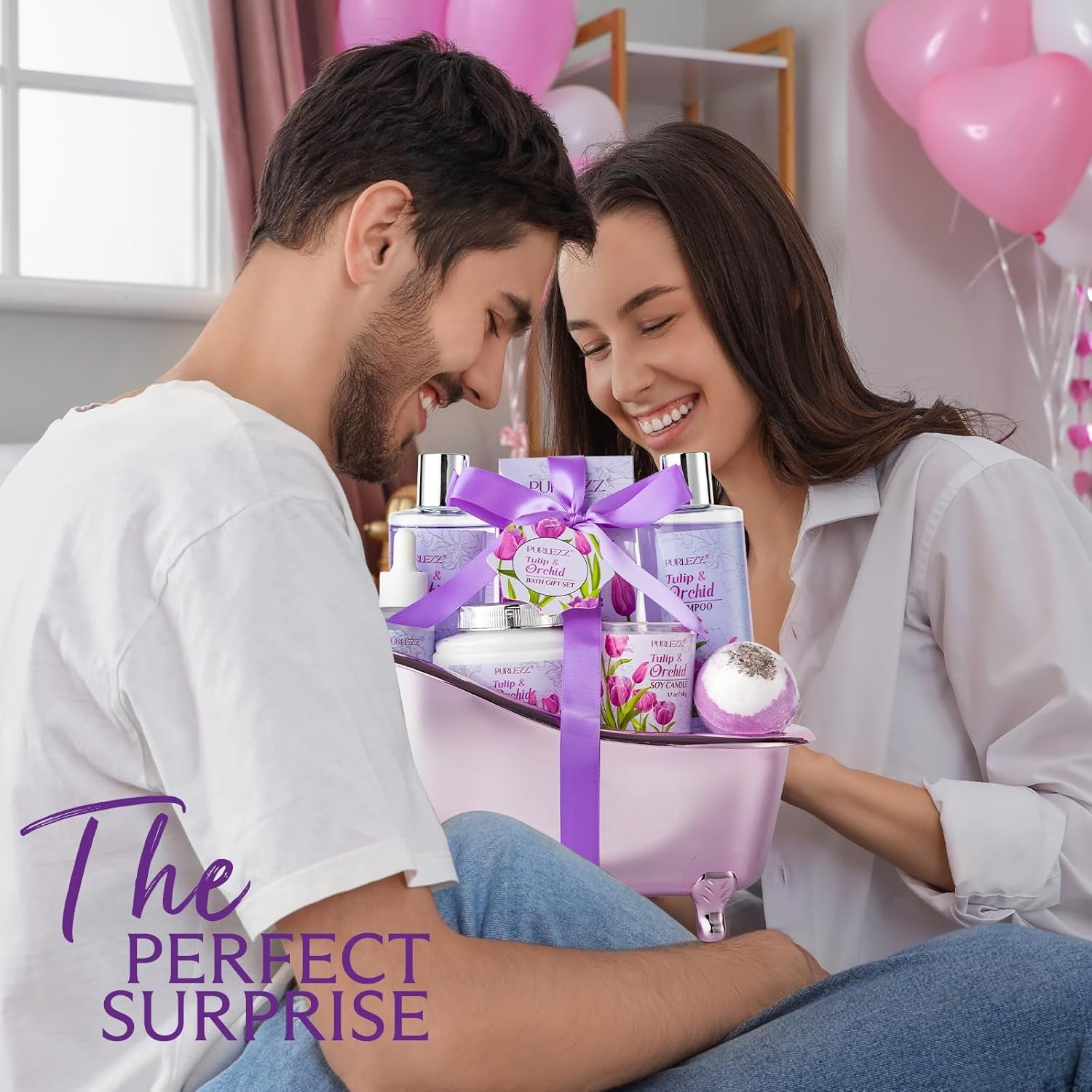 Tulip Orchid Spa Gifts Bath Kit, 8Pcs Moisturizing Bath Gift Set for Women | Bath Sets Gift Baskets for Women Gift, Bath and Body Set for Her, Self-Care Kit, Spa Gifts for Women, Birthday, Mother'S Day