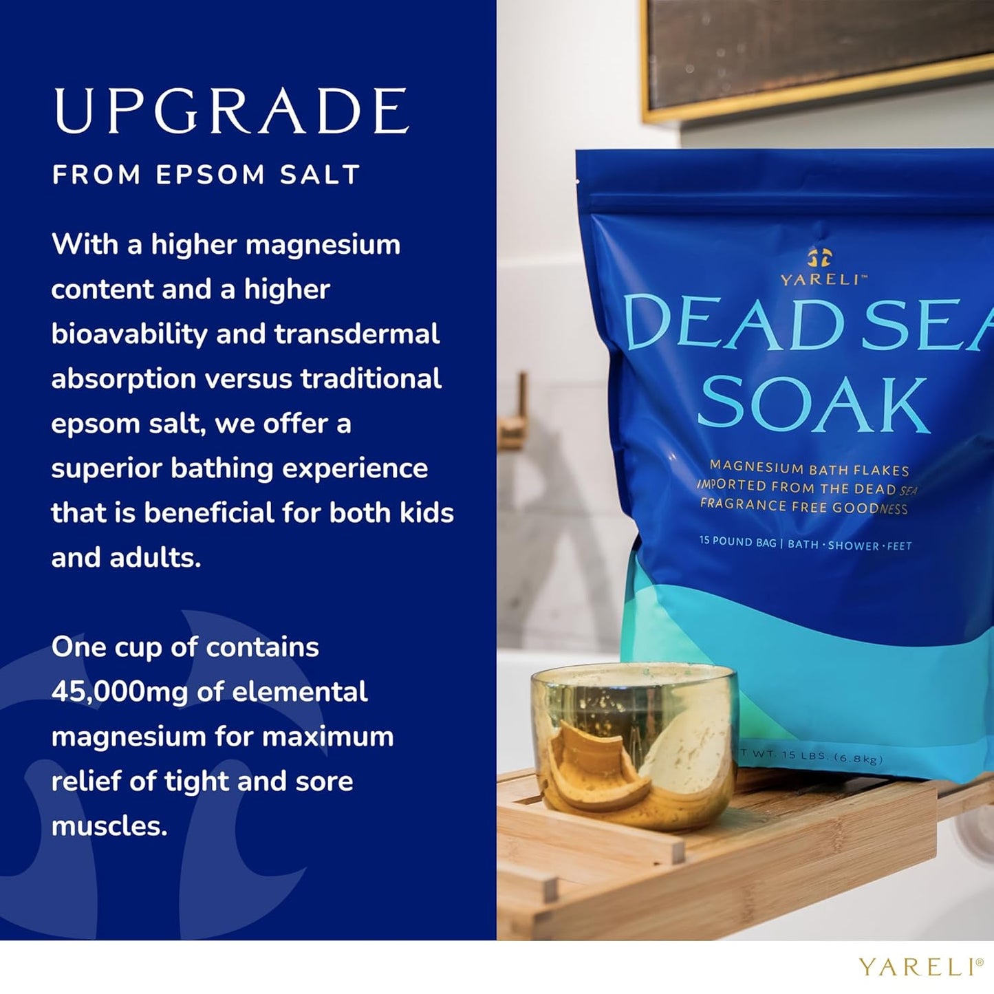 Magnesium Flakes, 15Lb Dead Sea Bath Soak, Alternative to Epsom Salt